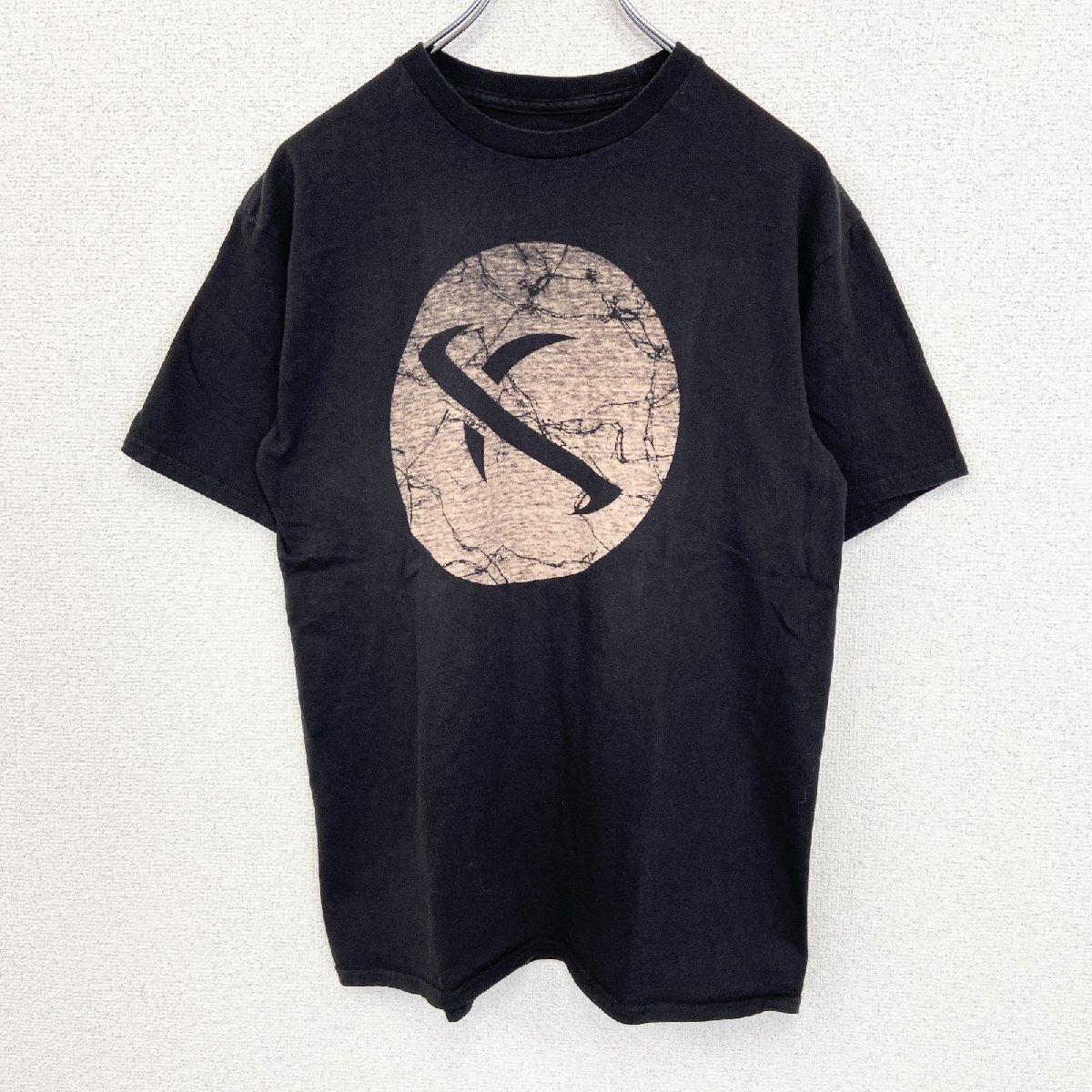 古着 used LOST ロスト 半袖ダメージデザインプリントTシャツ クルーネック 黒 ブラック レトロ Mサイズ拍卖