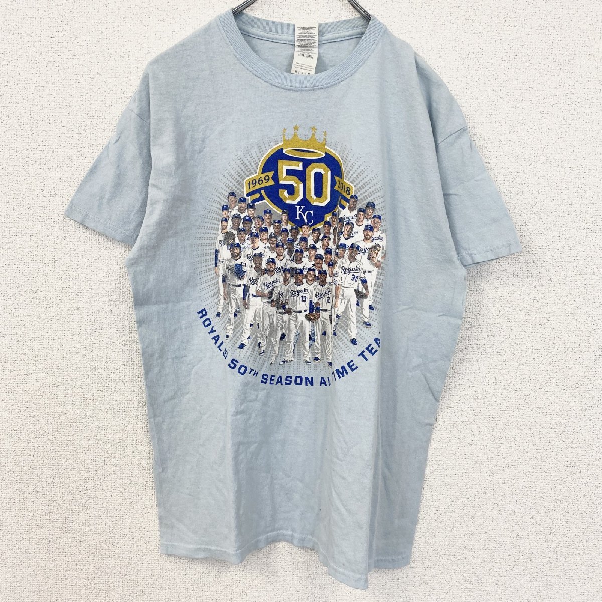 古着 used GILDAN ギルダン 半袖プリントTシャツ ベースボール 野球 スポーツ 水色 ライトブルー Mサイズ拍卖