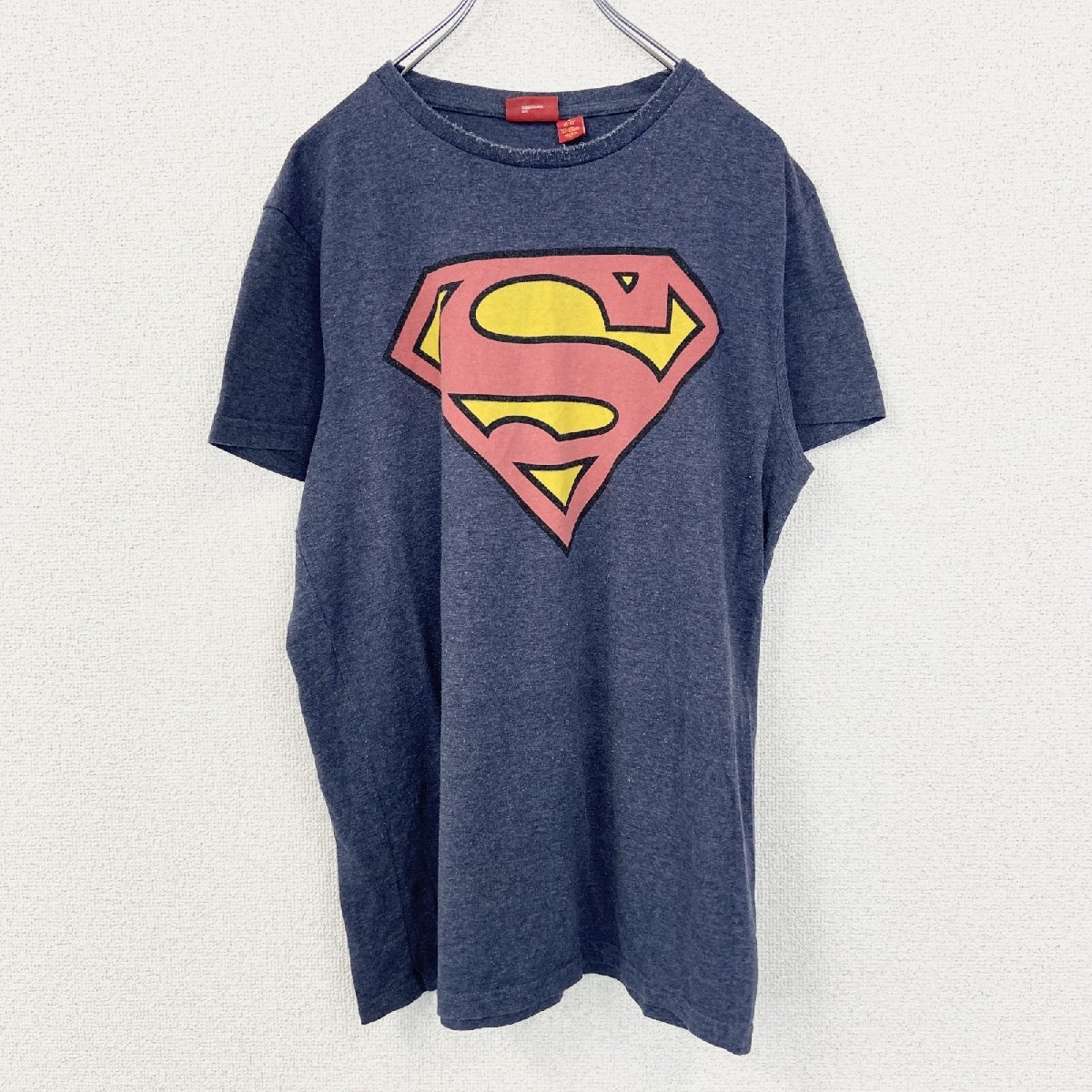古着 used SUPERMAN スーパーマン 半袖オリジナルビッグロゴプリントTシャツ クルーネック カジュアル 青 Lサイズ拍卖