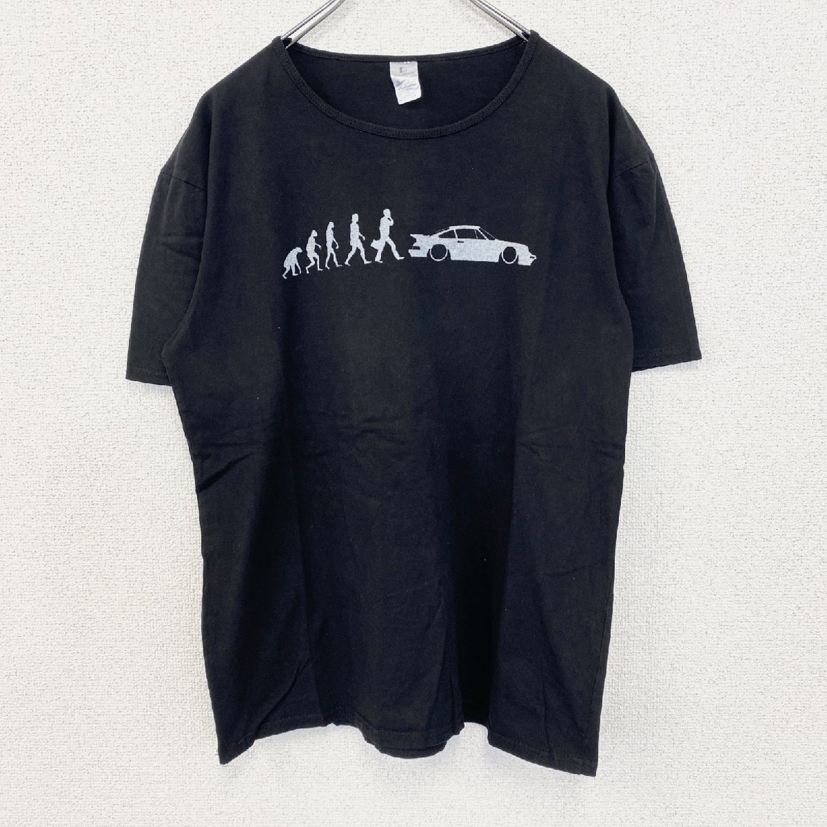 古着 used ノーブランド 半袖個性的デザインTシャツ 人 スポーツカー レトロ クルーネック 黒 ブラック 春夏服 Lサイズ拍卖