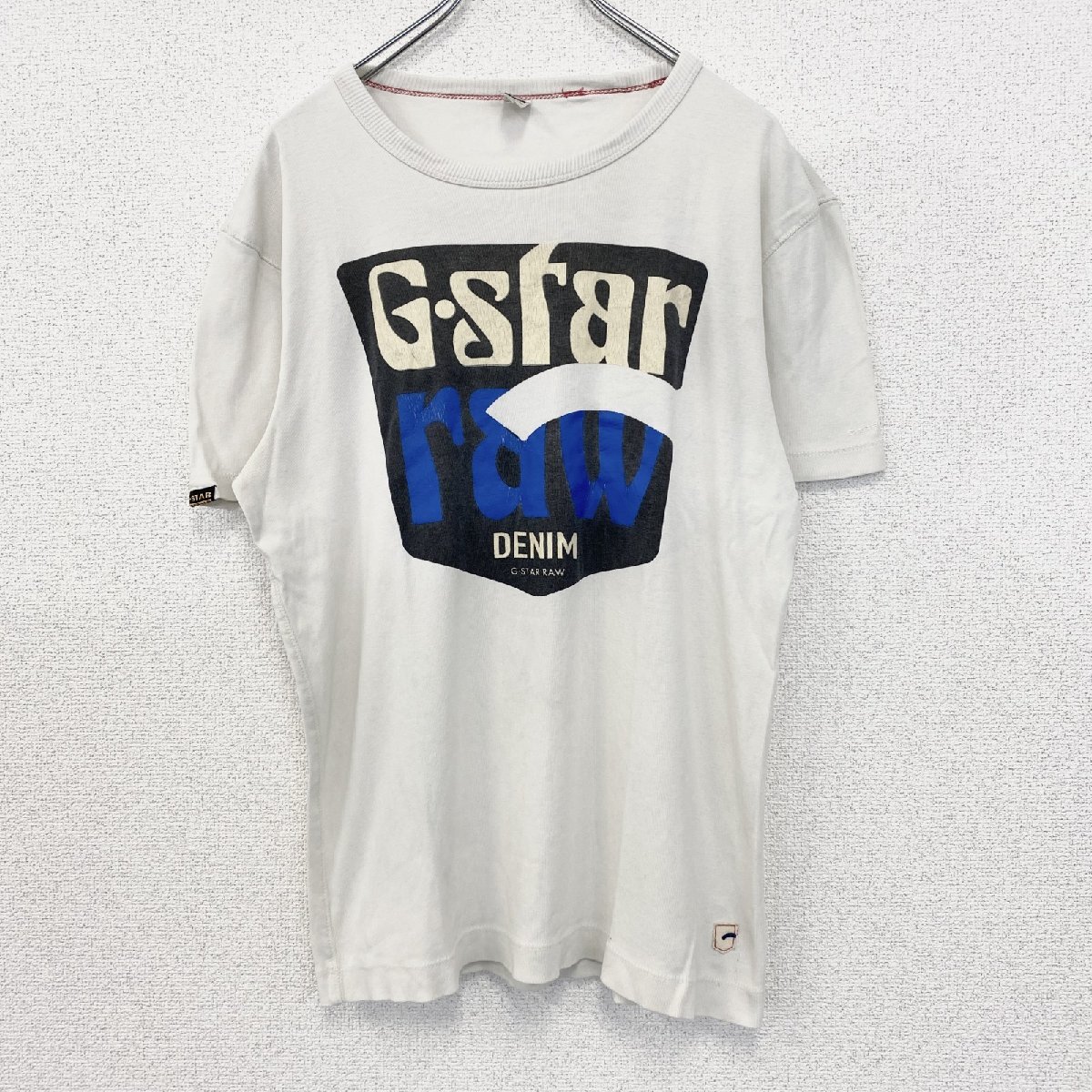 古着 used G-STAR ROW 半袖ビッグロゴプリントTシャツ クルーネック 春夏服 白 カジュアルデザイン Lサイズ拍卖