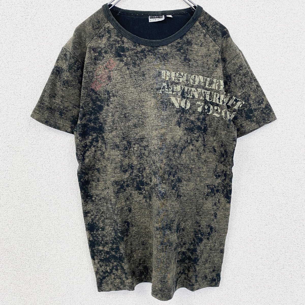 古着 used ANGELOLITRICO 半袖プリントTシャツ 加工染め レトロデザイン クルーネック 黒 ブラック Mサイズ拍卖