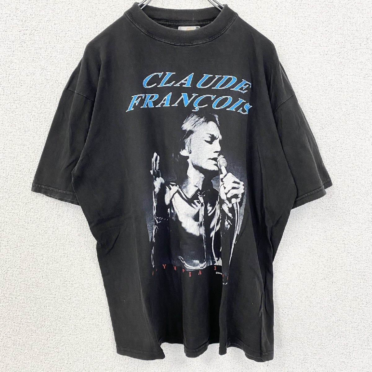 古着 used 半袖プリントTシャツ CLAUDE FRANCOIS クルーネック レトロデザイン 黒 ブラック 拍卖