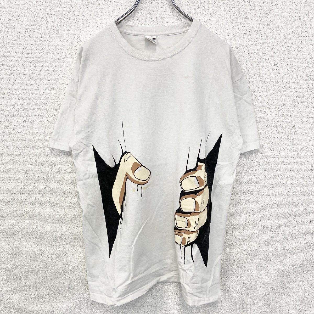 古着 used FRUIT OF THE LOOM 半袖プリントTシャツ 個性的デザイン 春夏服 クルーネック 白 Lサイズ拍卖