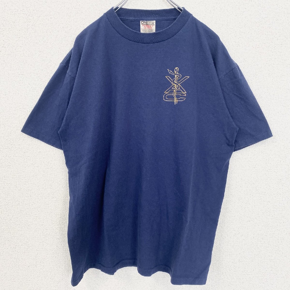 古着 used 90s ONEITA 半袖ワンポイントTシャツ レトロ ネイビー 紺 シングルステッチ ヴィンテージ 2XLサイズ拍卖