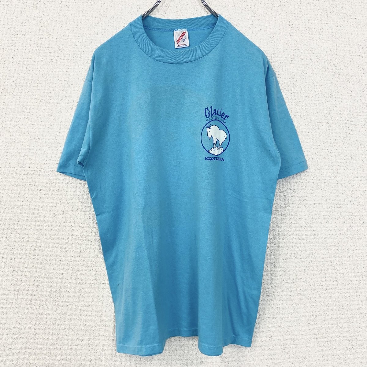 古着 used JERZEES ジャージーズ 半袖プリントTシャツ 羊 カジュアル ブルー シングルステッチ 90s Lサイズ拍卖