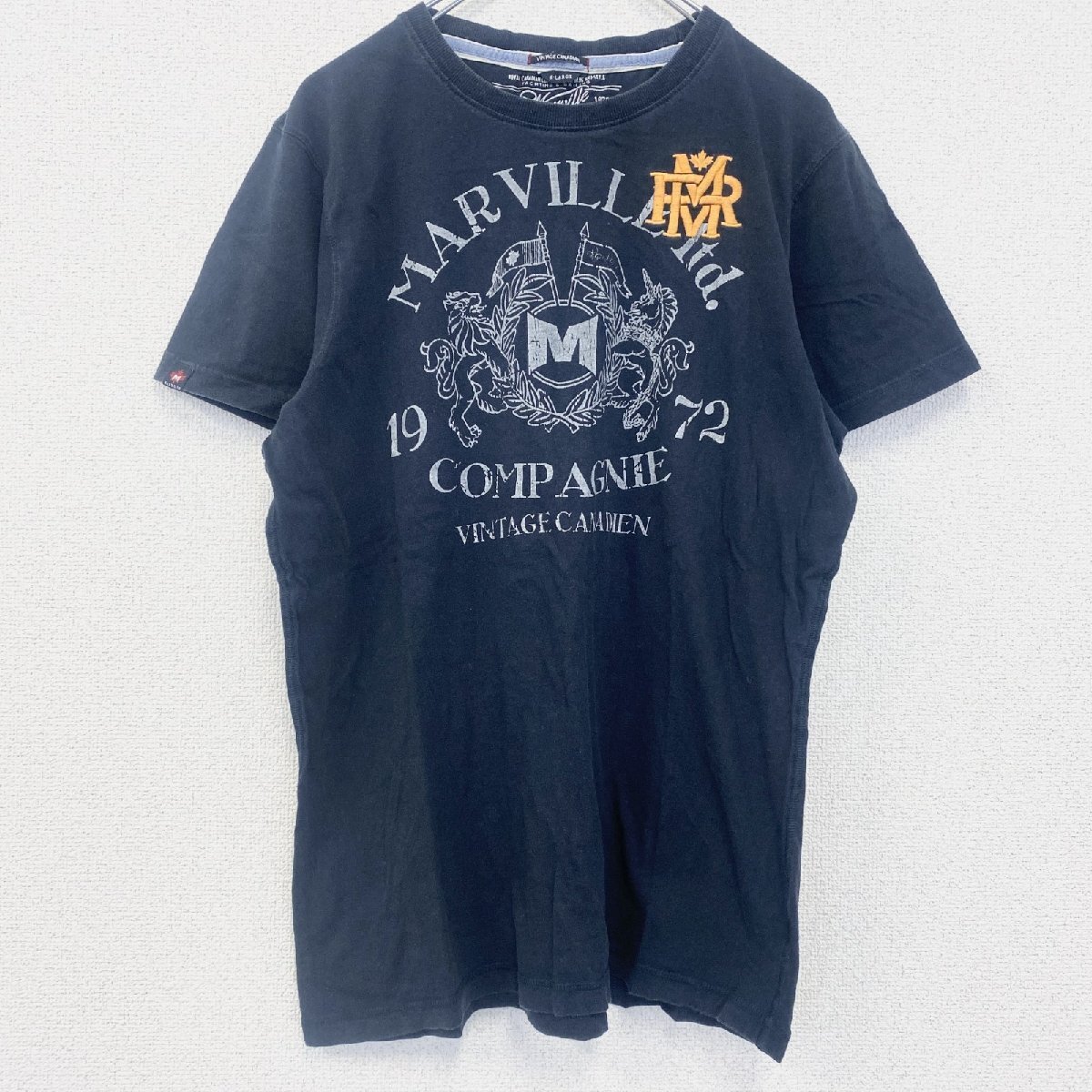 古着 used 半袖プリントTシャツ 刺繍 黒 ブラック ワンポイント クルーネック レトロデザイン XLサイズ拍卖