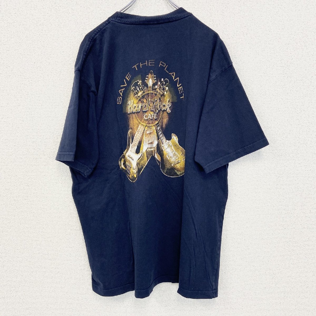 古着 used Hard Rock CAFE  半袖プリントビッグTシャツ レストラン クルーネック ネイビー 紺 XLサイズ拍卖