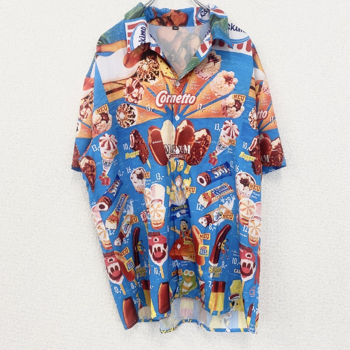 古着 used 半袖プリント総柄シャツ レトロデザイン アイスクリーム アロハ ハワイアン カラフル XLサイズ拍卖