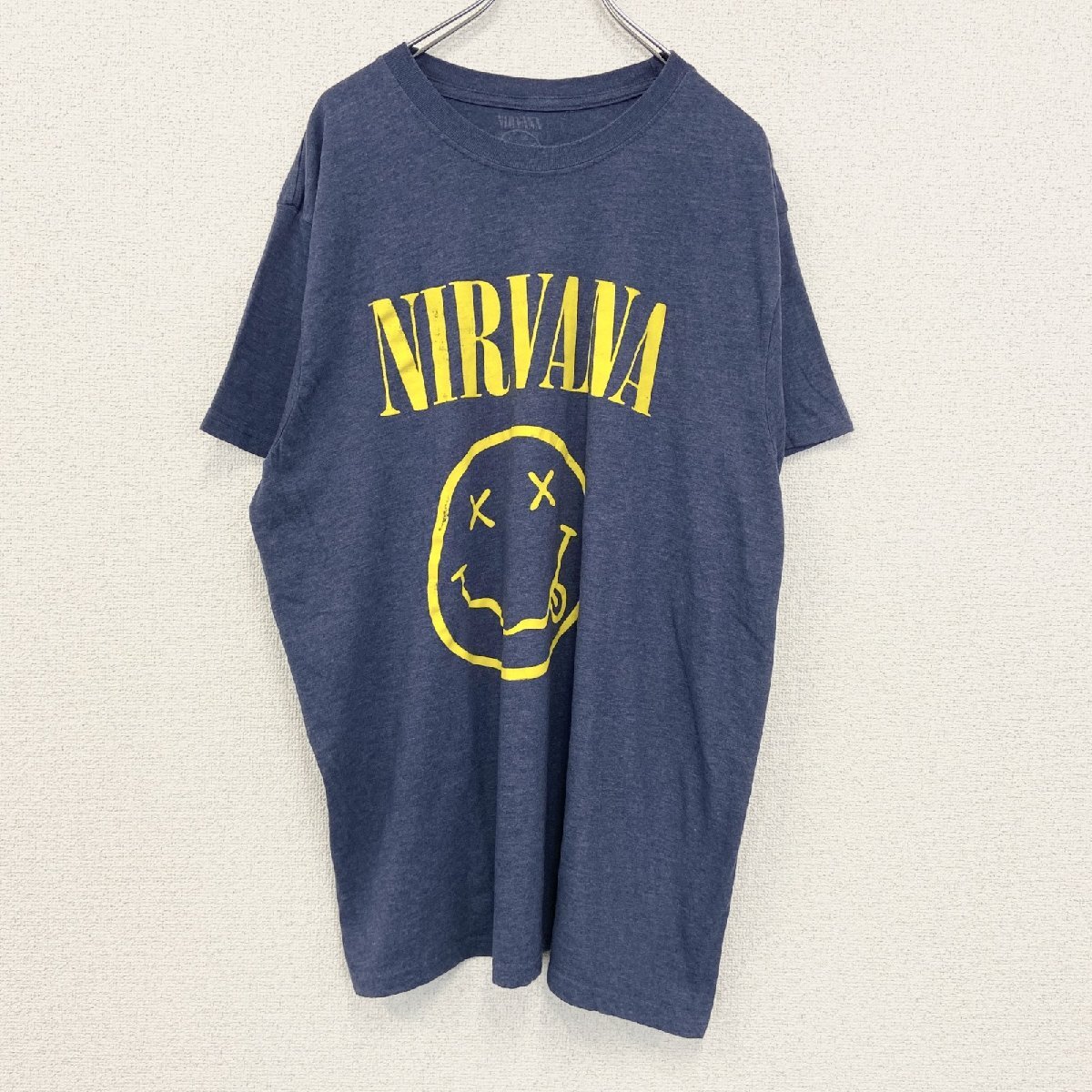 古着 used NIRVANA ニルヴァーナ 半袖バンドTシャツ ネイビー 紺 ロゴプリント クーネック レトロ 2XLサイズ拍卖
