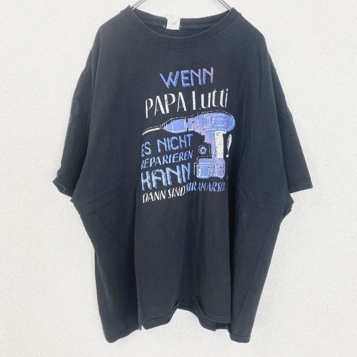 古着 used GILDAN ギルダン 半袖プリントTシャツ ドリル 工具 レトロ クルーネック 黒 ブラック XXXLサイズ拍卖