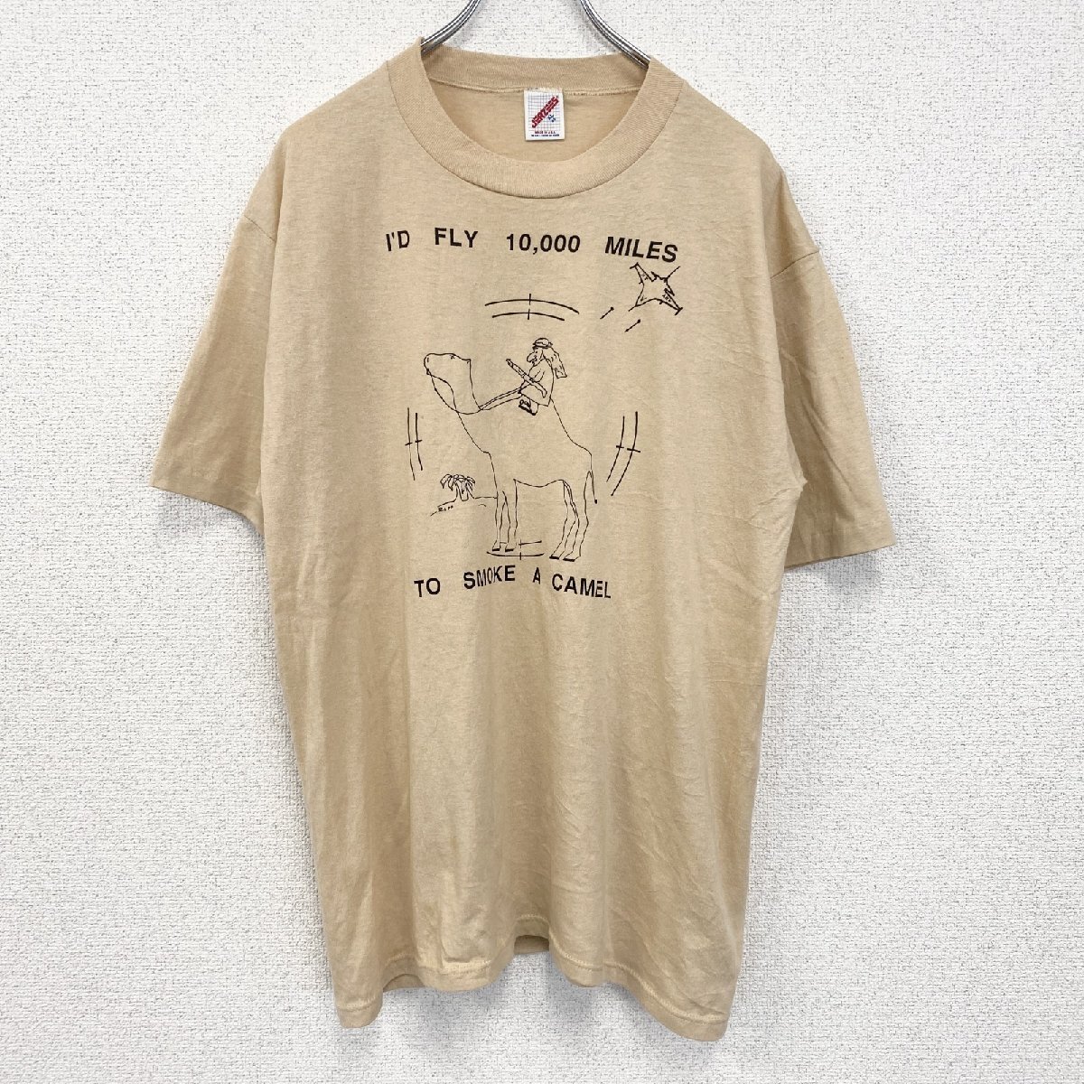 古着 used 半袖アニマルプリントTシャツ ラクダ キャメル USA製 シングルステッチ オレンジ クルーネック XLサイズ拍卖