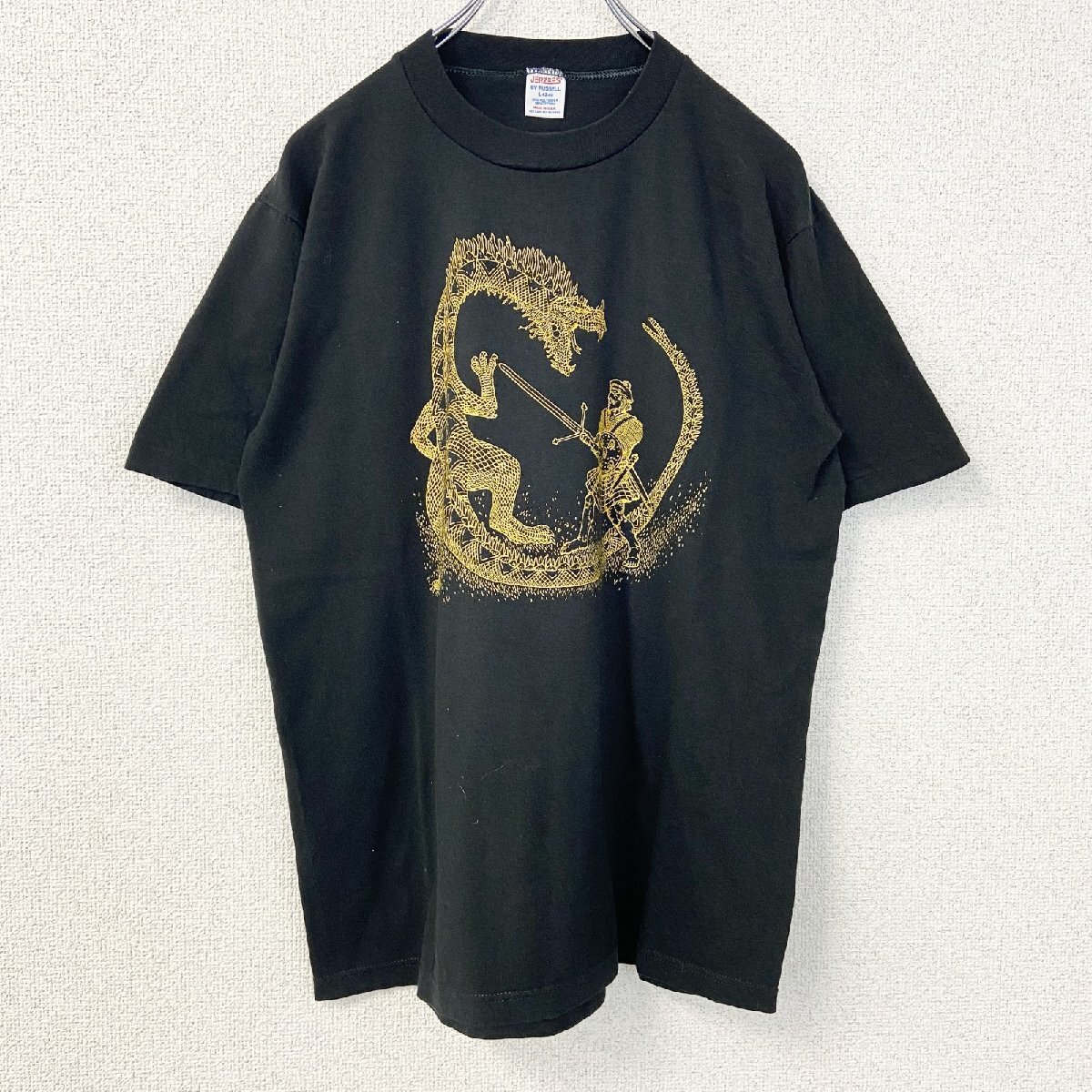 古着 used ~90s 半袖プリントTシャツ 龍 竜 ドラゴン シングルステッチ ヴィンテージ 黒 ブラック Lサイズ拍卖