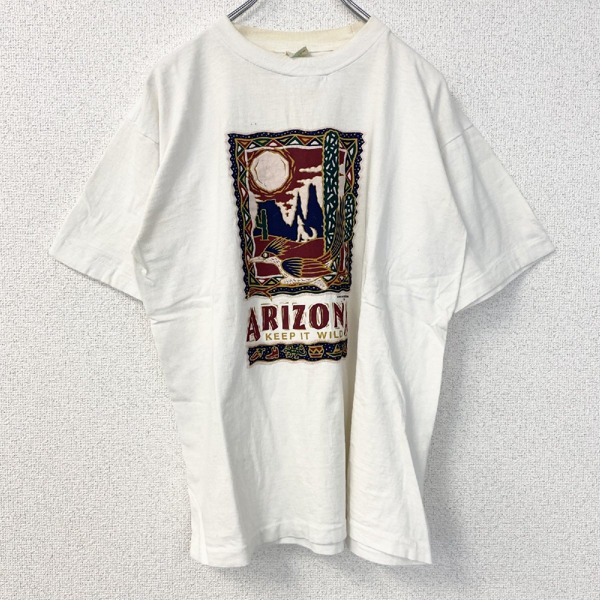古着 used 半袖プリントTシャツ 90s ARIZONA シングルステッチ クルーネック レトロ 白 ホワイト Lサイズ拍卖