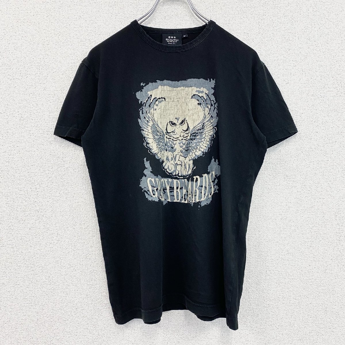 古着 used SOUTH WEST 半袖アニマルプリントTシャツ フクロウ 梟 レトロ クルーネック 黒 ブラック Mサイズ 拍卖