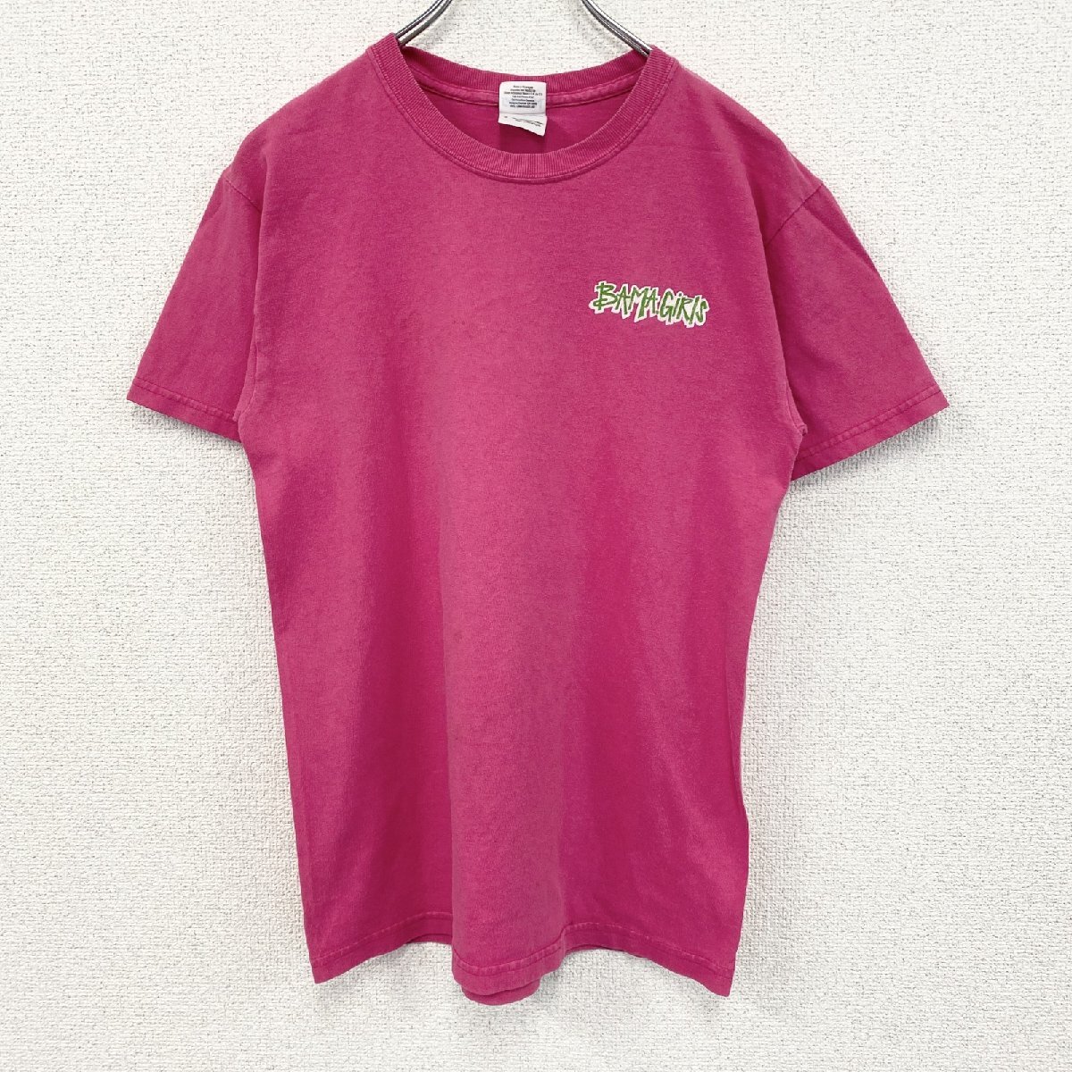 古着 used GILDAN ギルダン 半袖プリントTシャツ BAMA レトロ カジュアル ピンク クルーネック Sサイズ拍卖