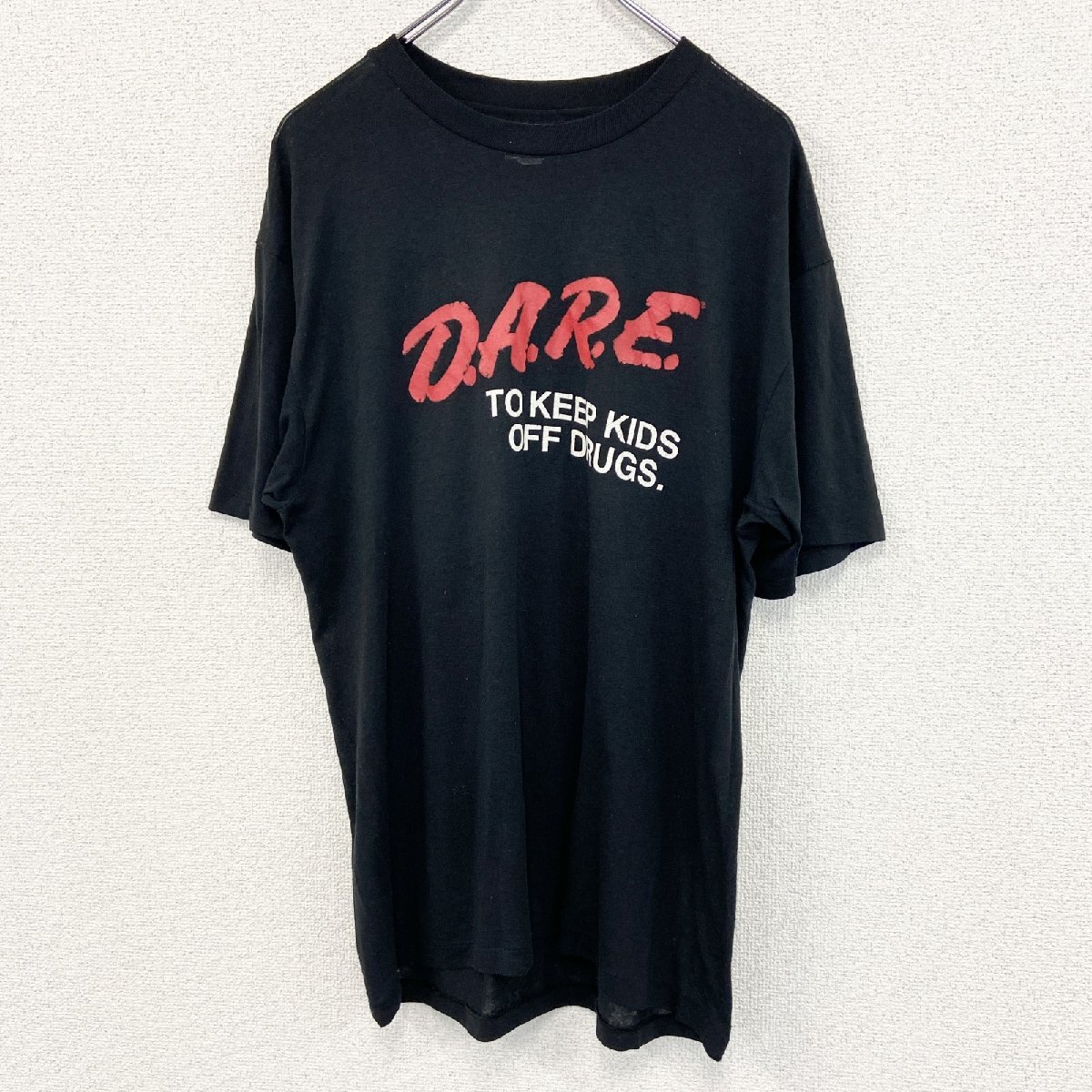古着 used Hanes ヘインズ 半袖プリントTシャツ 90s 黒 シングルステッチ レトロ US製 クルーネック Lサイズ拍卖