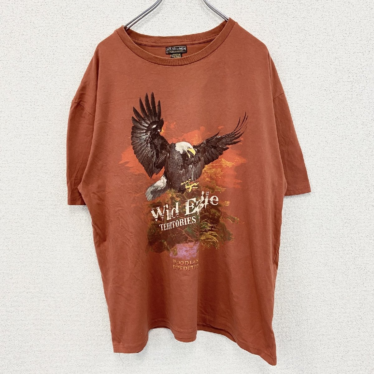 古着 used ATLAS FOR MEN 半袖プリントTシャツ 鷹 カジュアルデザイン オレンジ クルーネック XXLサイズ拍卖
