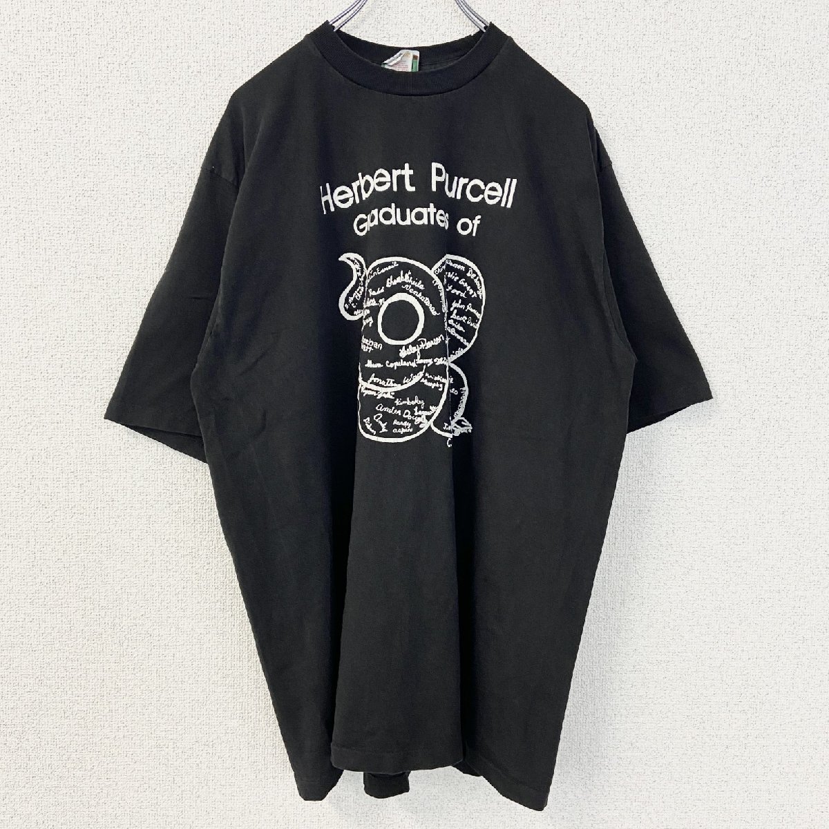 古着 used 半袖プリントTシャツ 90s シングルステッチ ヴィンテージ クルーネック レトロ 黒 ブラック XLサイズ拍卖