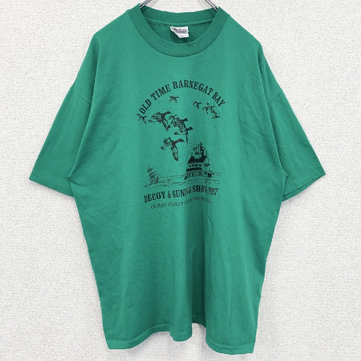 古着 used 90s Hanes ヘインズ 半袖プリントTシャツ シングルステッチ 緑 ヴィンテージ レトロ XLサイズ拍卖