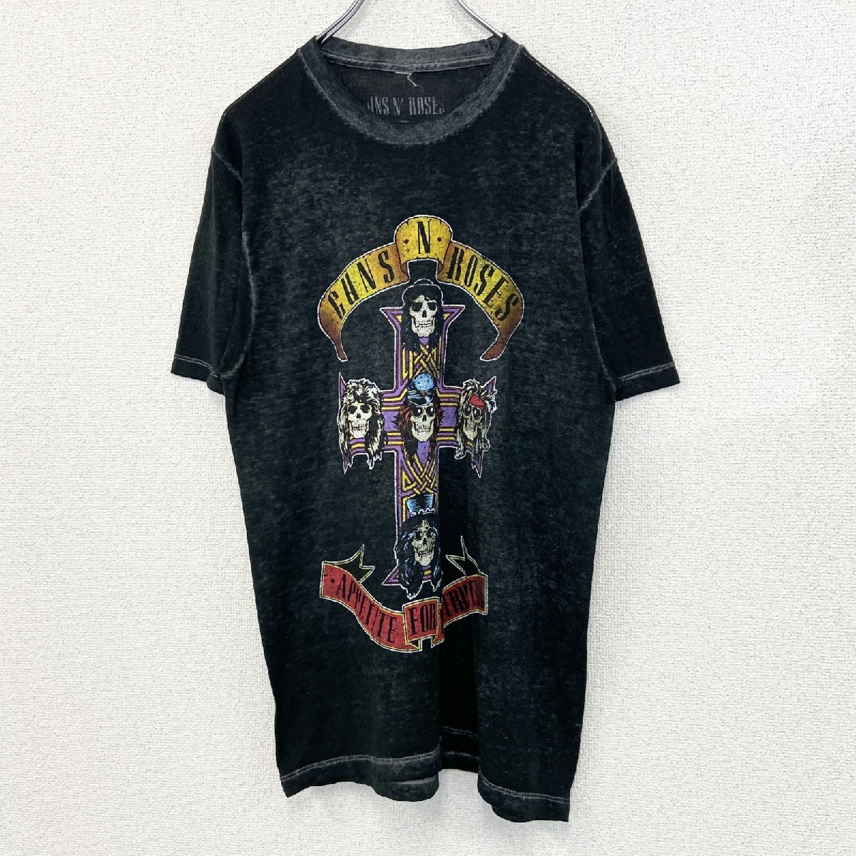 古着 used GUNS N ROSES ガンズ アンド ローゼズ 半袖バンドプリントTシャツ 灰色 クルーネック Mサイズ拍卖