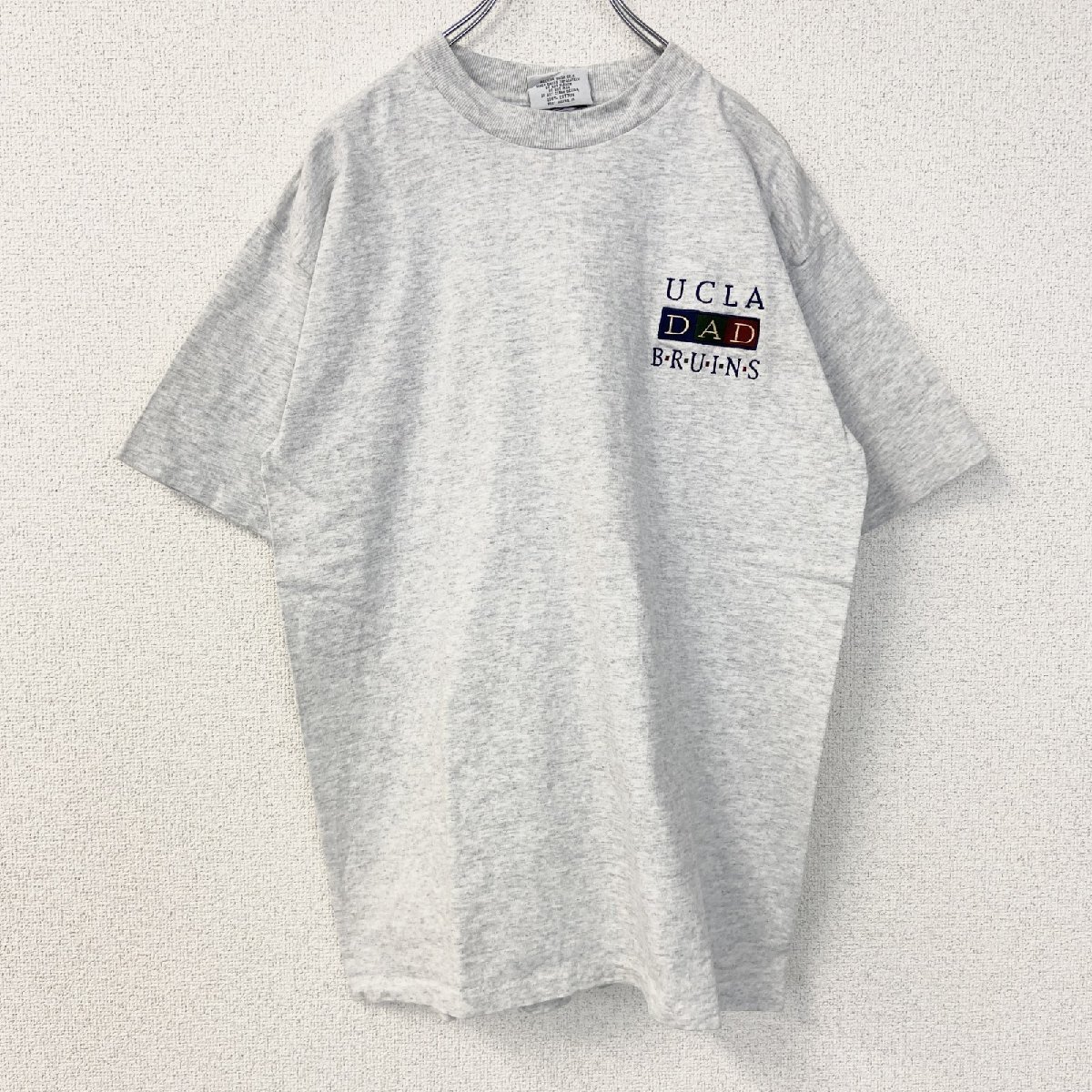 古着 used 半袖カレッジ刺繍Tシャツ 90s シングルステッチ ヴィンテージ クルーネック レトロデザイン グレー Lサイズ拍卖