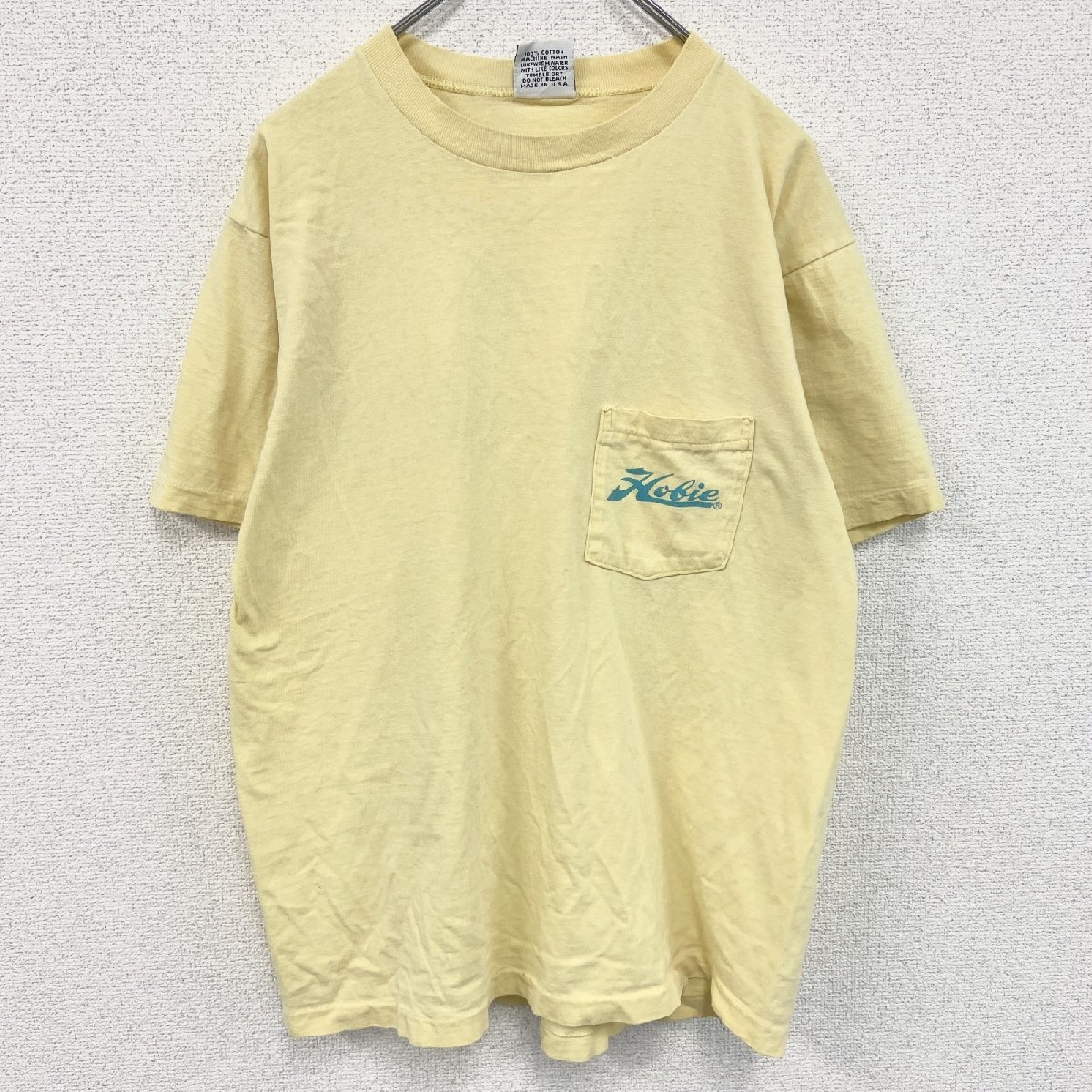 古着 used HOBIE HEAVY 半袖ポケットTシャツ 80s USA製 シングルステッチ 黄 イエロー XLサイズ拍卖