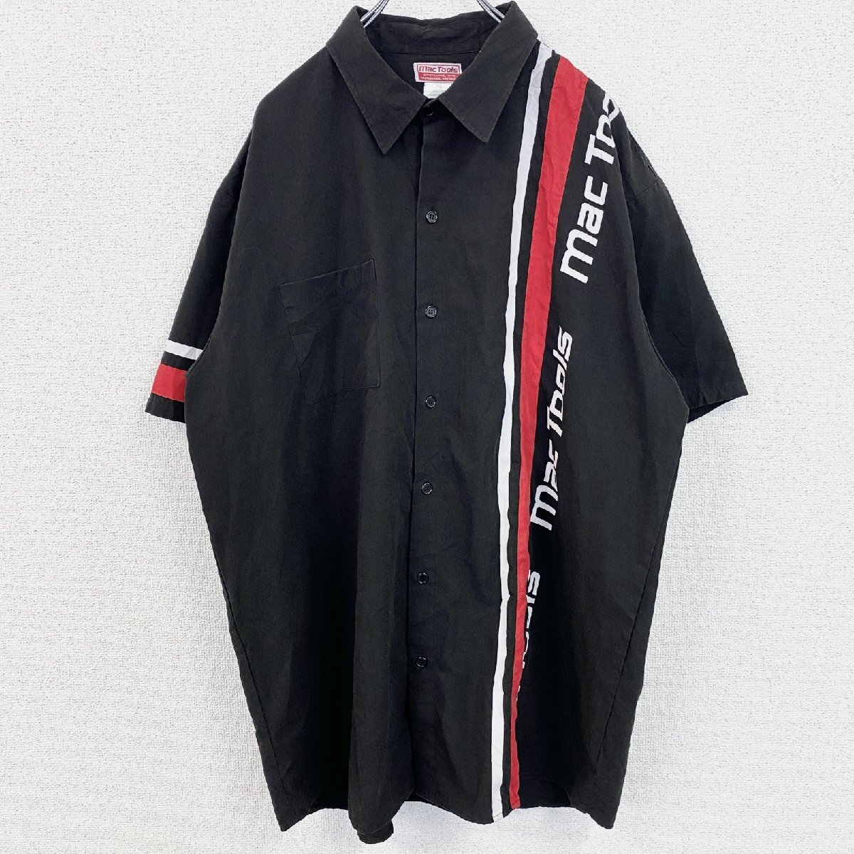 古着 used Mac Tools マックツールズ 半袖企業ロゴプリントデザインシャツ 胸ポケット付き 黒 ブラック XLサイズ拍卖