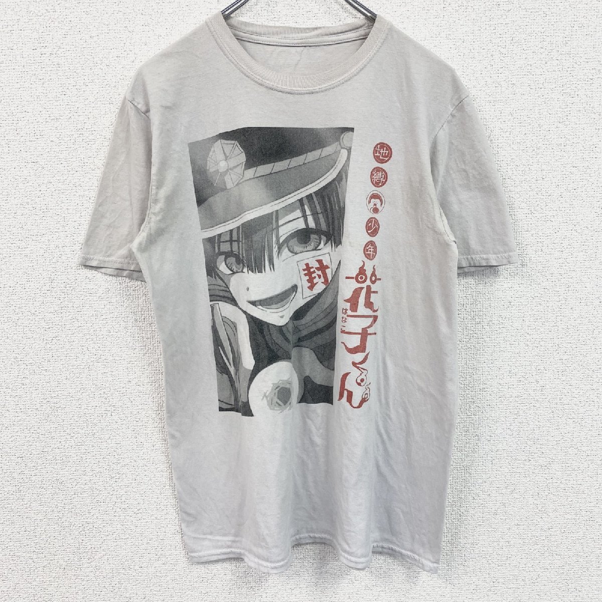 古着 used 自縛少年花子くん 半袖マンガプリントTシャツ キャラクターグラフィックデザイン クルーネック ライトグレー拍卖