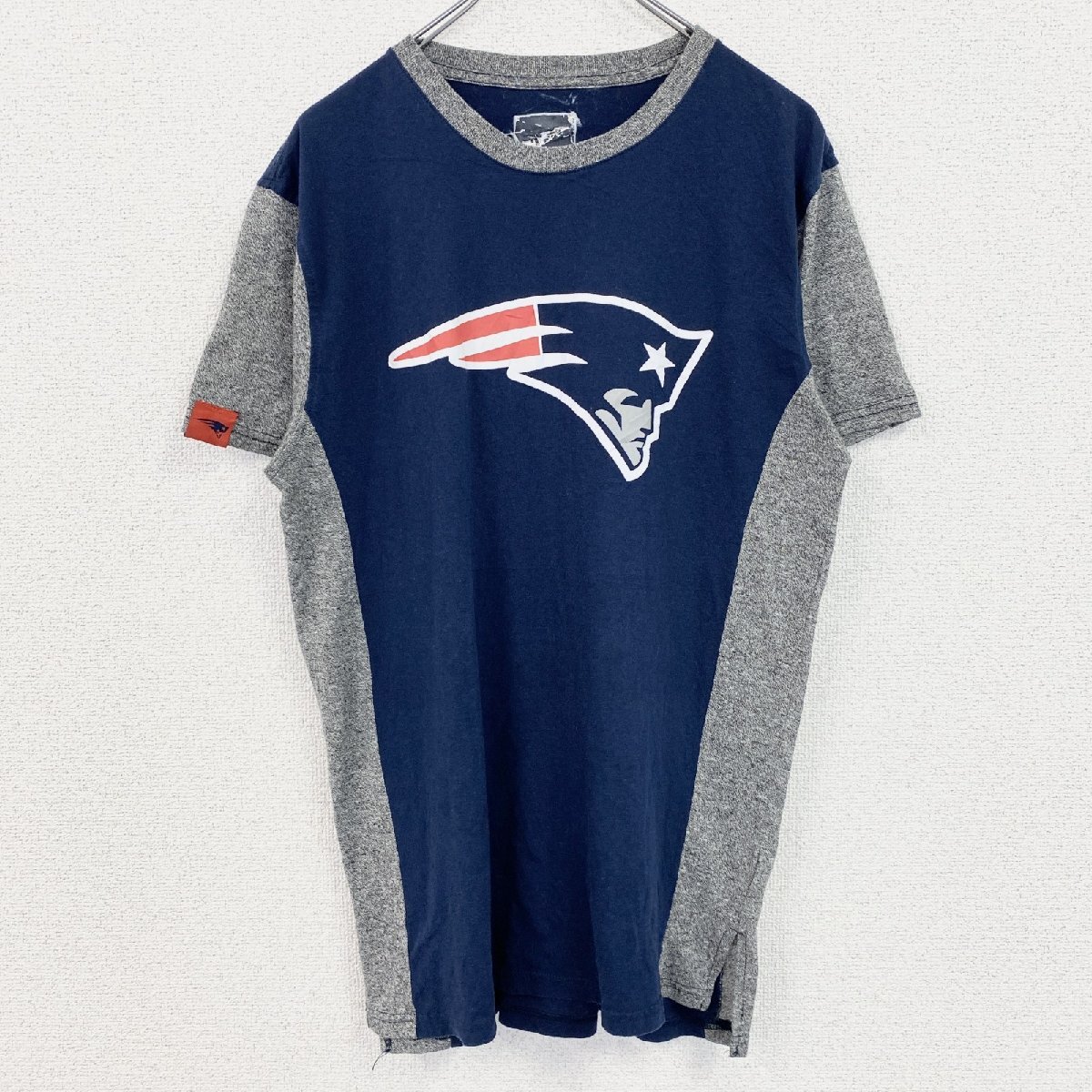 古着 used NFL 半袖プリントTシャツ バイカラー ニューイングランドペイトリオッツ フットボール ネイビー グレー拍卖