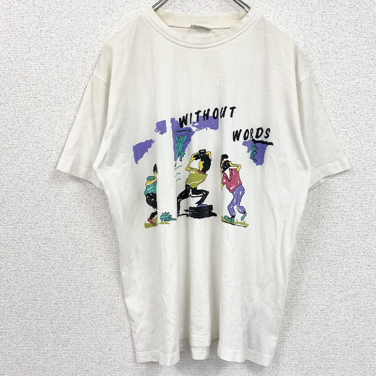古着 used Chillytime 半袖グラフィックプリントTシャツ イラストデザイン クルーネック 白 ホワイト 38サイズ拍卖