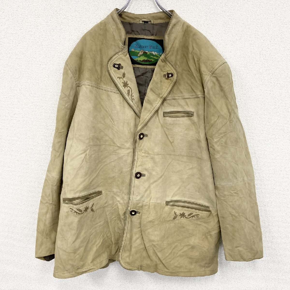 古着 used レザーテーラードジャケット/革ジャン 刺繍 ベージュ 58サイズ拍卖