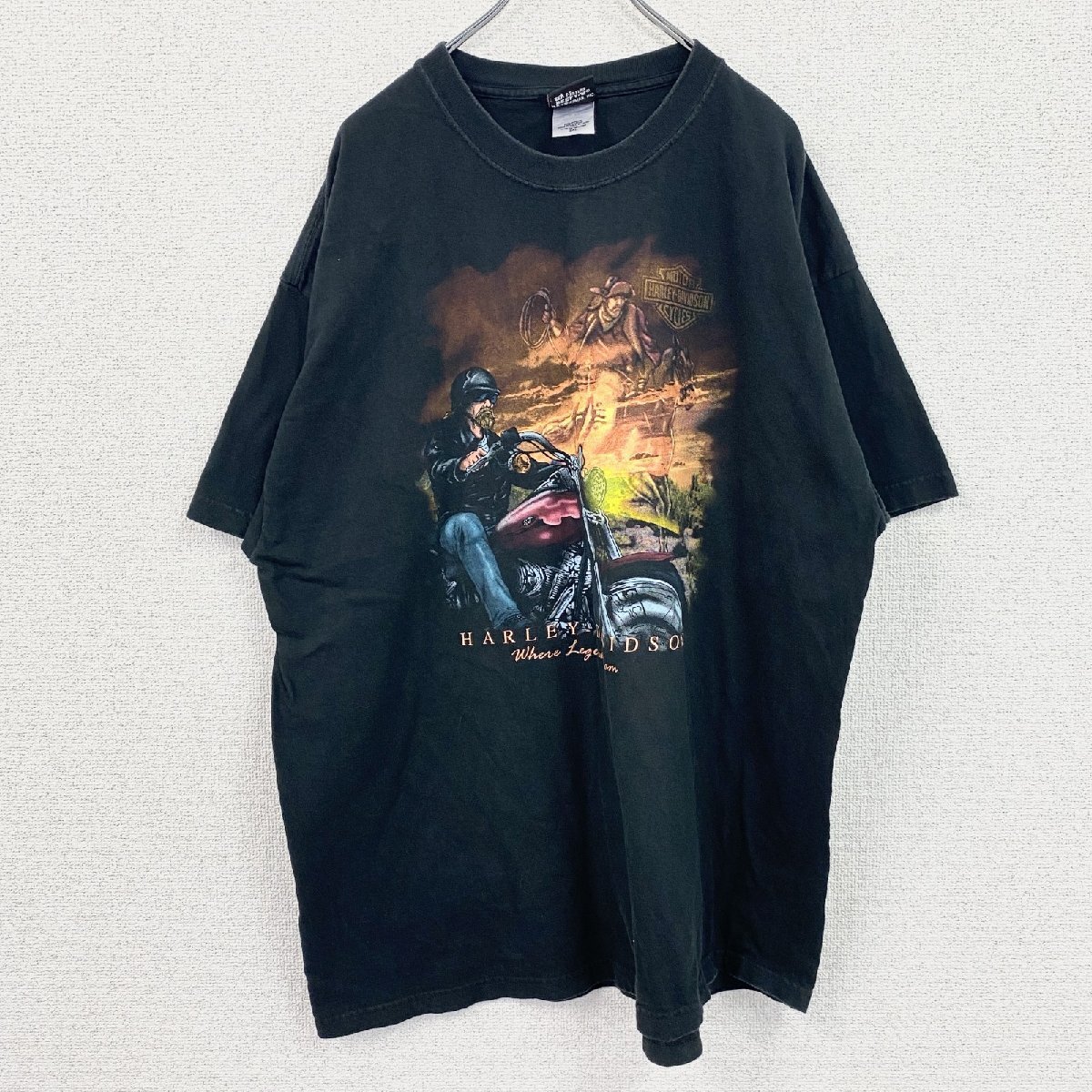 古着 used HARLEY DAVIDSON ハーレーダビッドソン 半袖プリントTシャツ 黒 ブラック 2XLサイズ拍卖