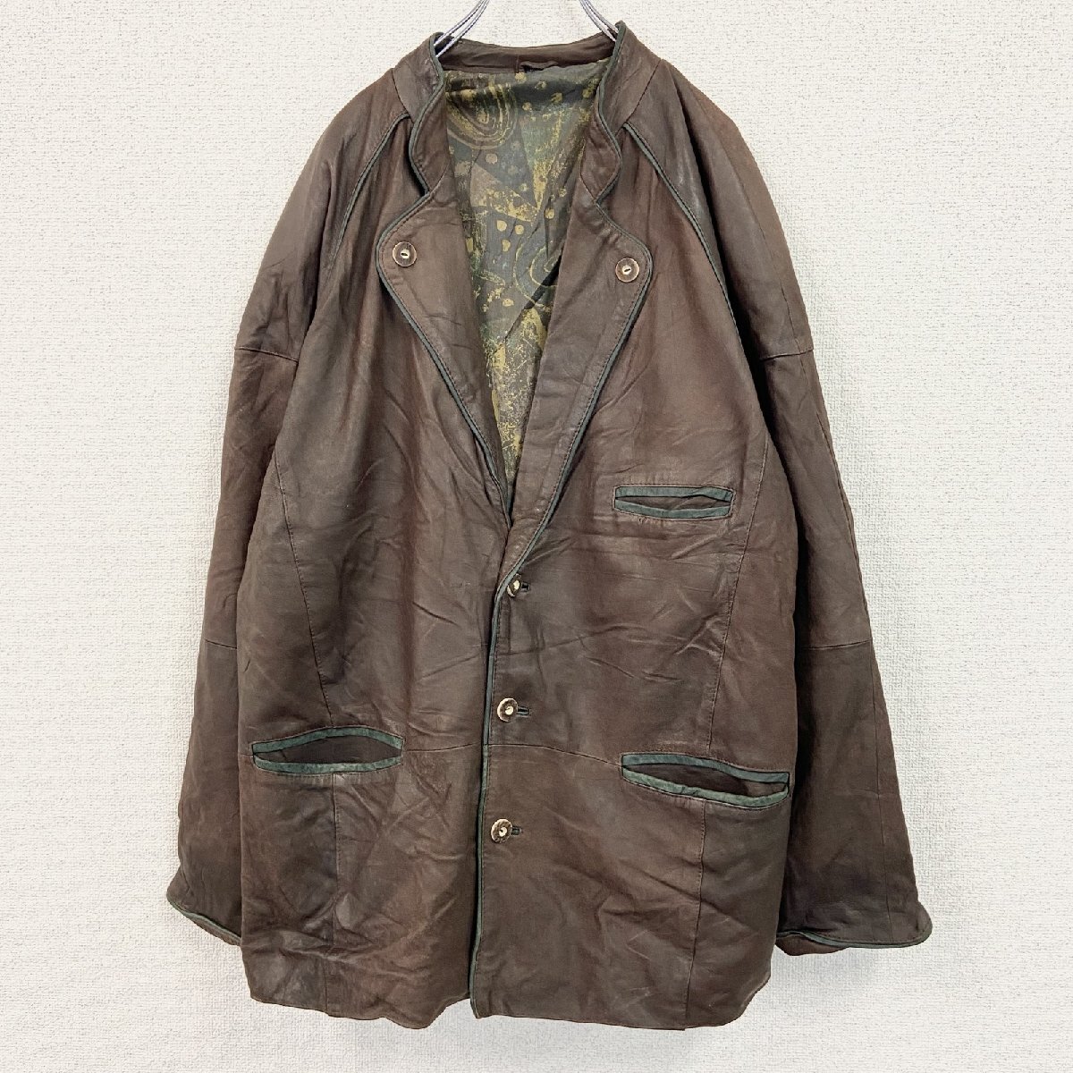 古着 used レザーテーラードジャケット/革ジャン 茶色 ブラウン 58サイズ拍卖