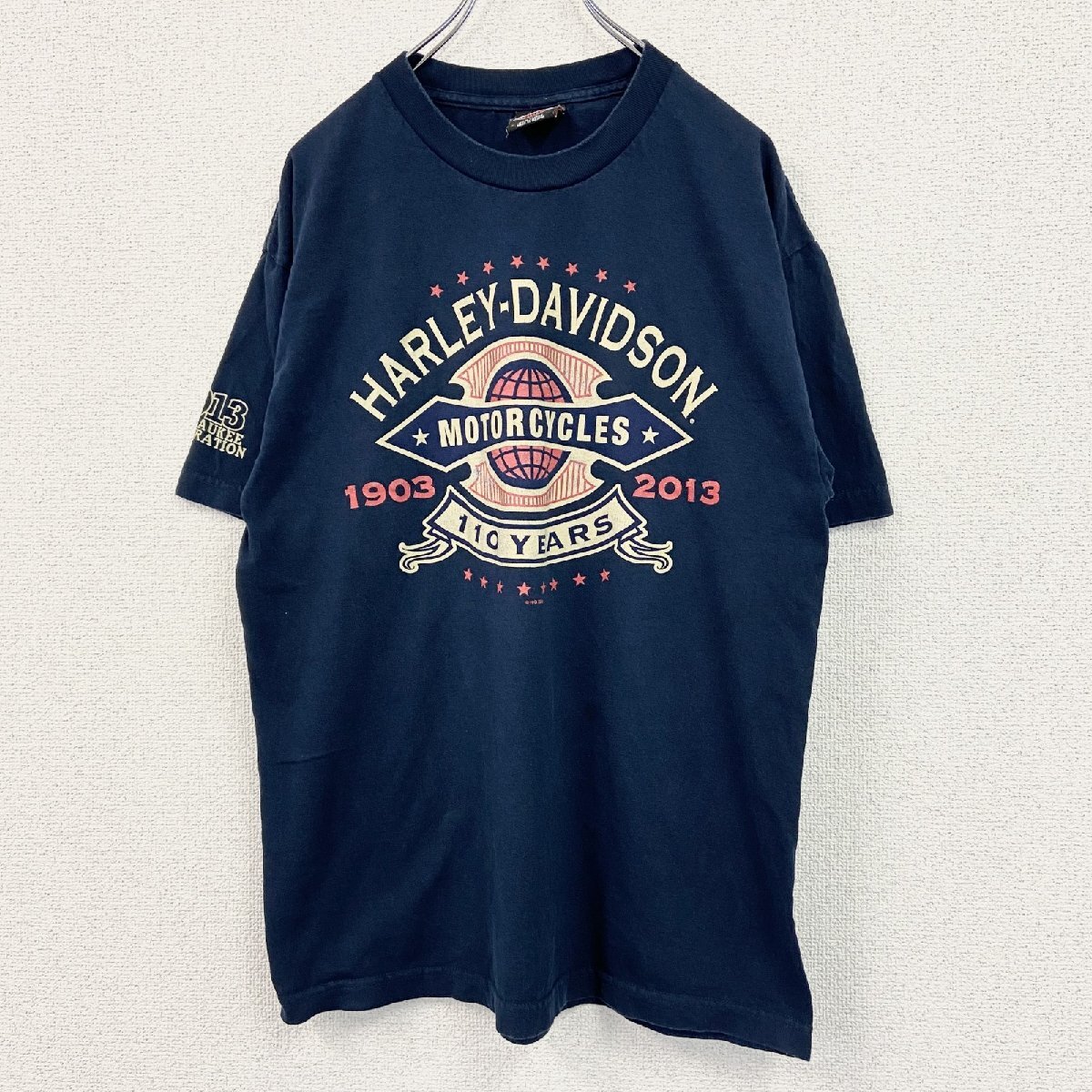 古着 used HARLEY DAVIDSON ハーレーダビッドソン 半袖プリントTシャツ 紺 ネイビー Lサイズ拍卖
