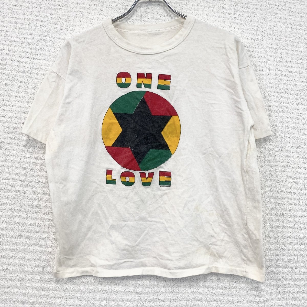 古着 used 90s ONE LOVE 半袖プリントTシャツ ヴィンテージ シングルステッチ 白 ホワイト XLサイズ拍卖