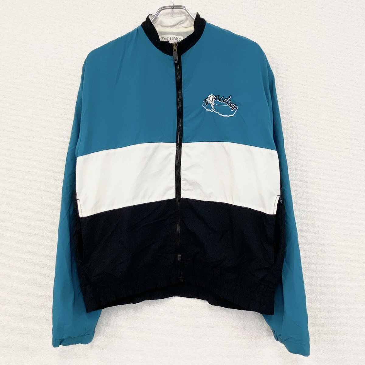 古着 used ~80s DeLONG フルジップジャケット ヴィンテージ トライカラー ブルー 黒 白 Lサイズ拍卖