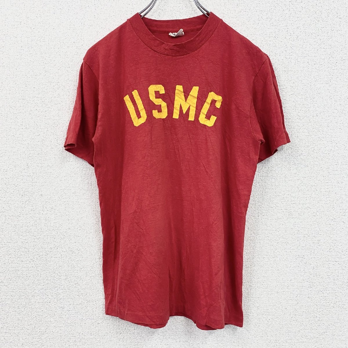 古着 used 80s SIGNAL シグナル 半袖プリントTシャツ 赤色 Mサイズ拍卖