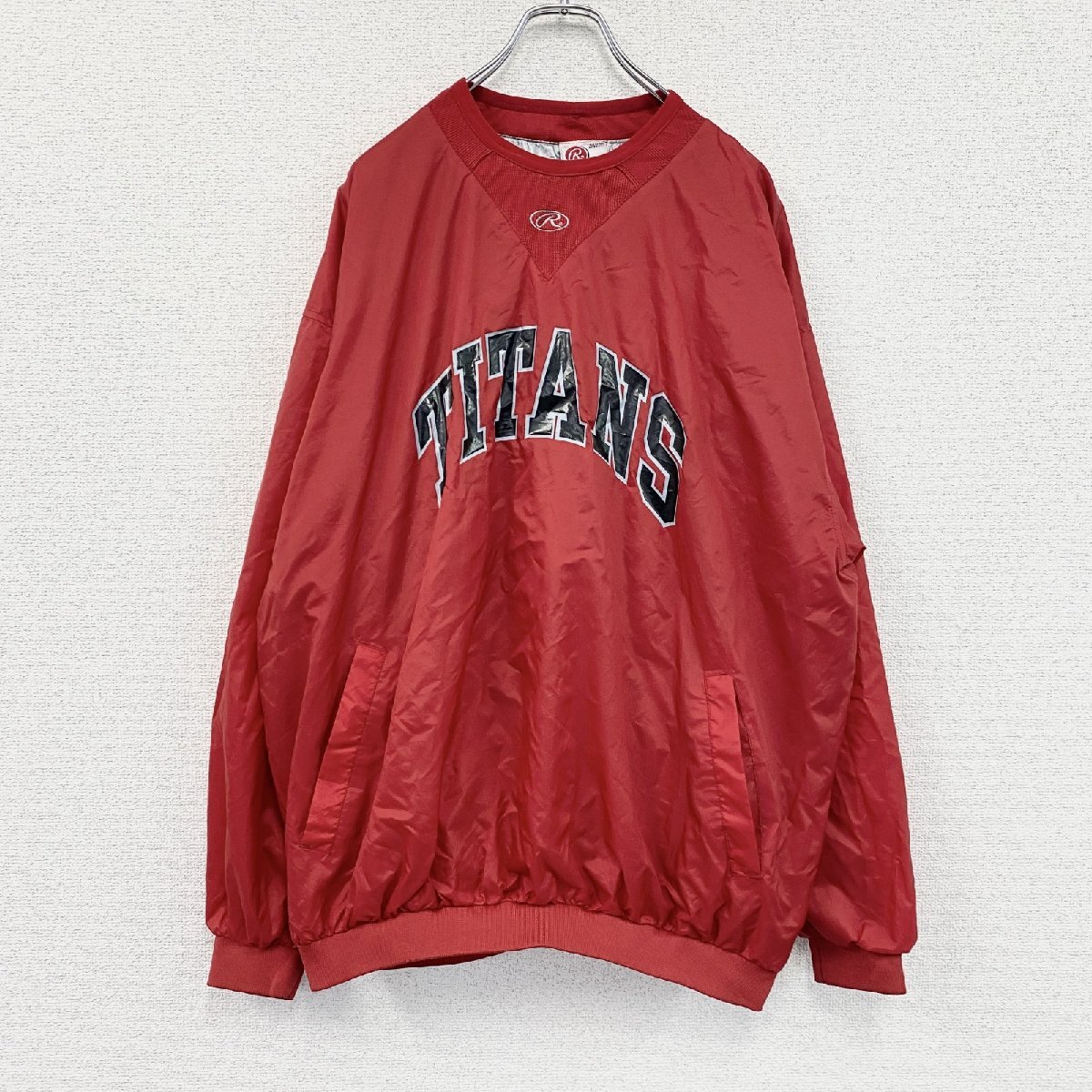 古着 used Rawlings プルオーバーナイロンジャケット 赤 レッド XLサイズ拍卖