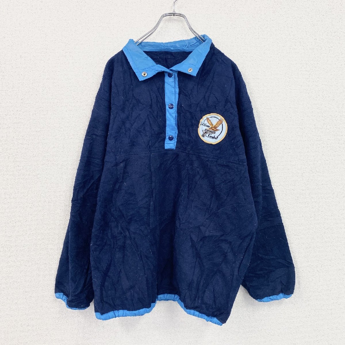 古着 used フリースプルオーバー フリースジャケット 刺ワッペン ハーフボタン 紺 ネイビー 拍卖