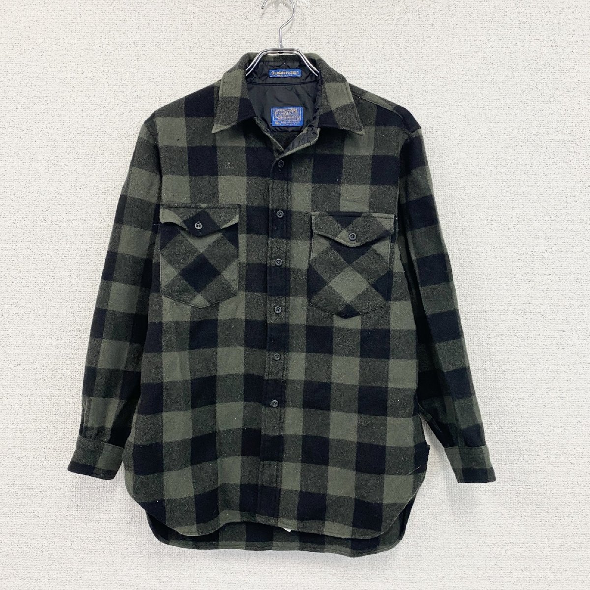 古着 used 70s PENDELTON ペンドルトン ウールシャツ CPOシャツ ヴィンテージ ブロックチェック柄 黒 緑 Lサイズ拍卖