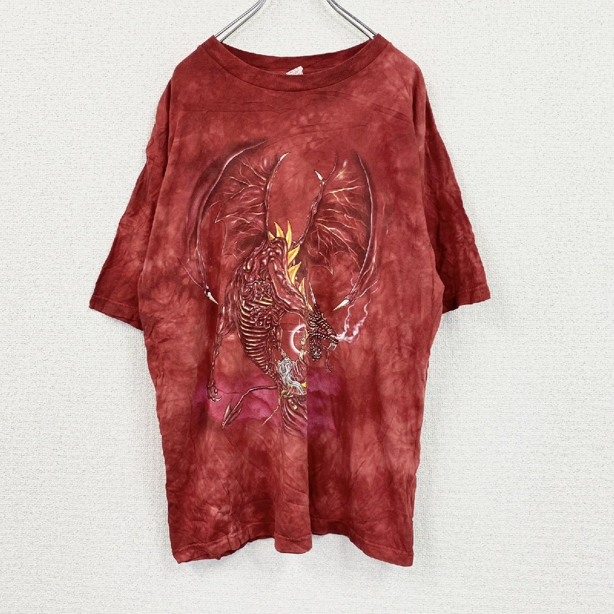 古着 used THE MOUNTAIN ザマウンテン 半袖プリントTシャツ アニマルT タイダイ 赤 レッド Lサイズ拍卖