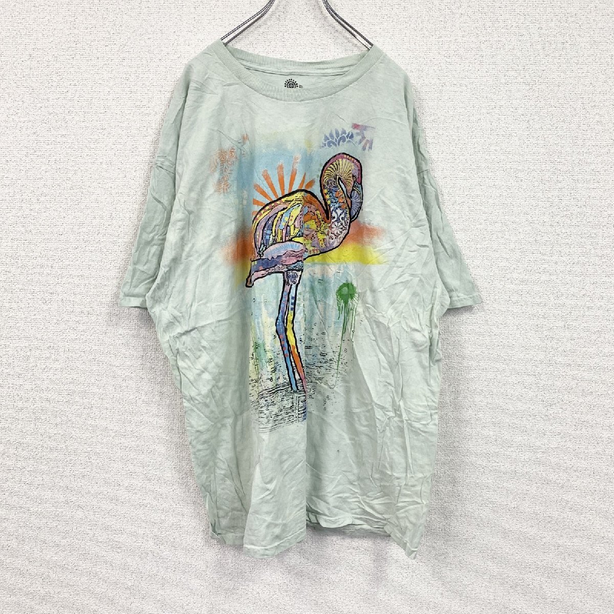 古着 used THE MOUNTAIN ザマウンテン 半袖プリントTシャツ アニマルT タイダイ ライトグリーン 3XLサイズ拍卖