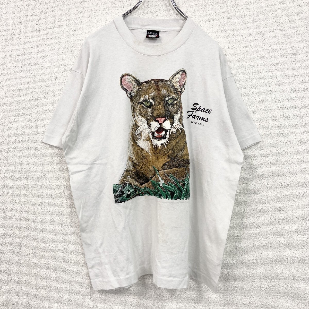 古着 used 80s SCREEN STARS 半袖アニマルプリントTシャツ ヴィンテージ シングルステッチ 白 ホワイト XLサイズ拍卖