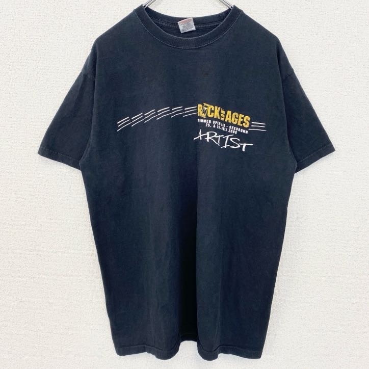 古着 used フルーツオブザルーム 半袖クルーネックTシャツ バックプリント ROCK OF AGES 黒 Lサイズ拍卖