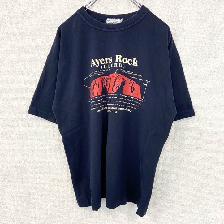 古着 used Ayers Rock Designs 半袖デザインプリントTシャツ クルーネック ULURU 黒 Mサイズ拍卖