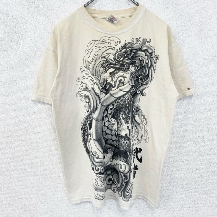 古着 used フルーツオブザルーム 半袖両面ビッグプリントTシャツ ドラゴン 龍 武者 和柄 ヴィンテージ Lサイズ拍卖