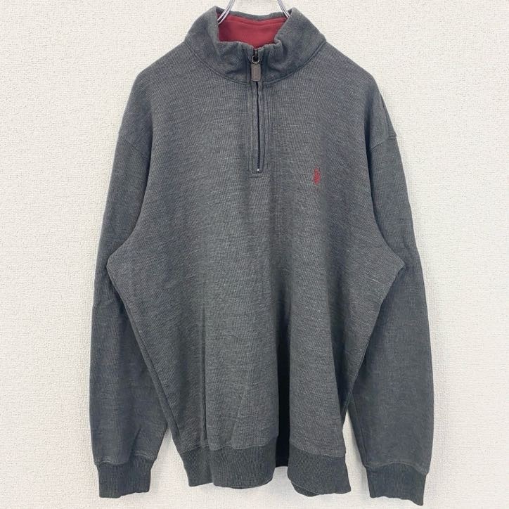 古着 used U.S. POLO ASSN. ユーエスポロアッスン 長袖ハーフジップスウェット プルオーバー グレー XLサイズ拍卖