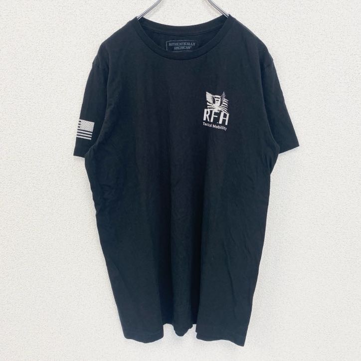古着 used  AUTHENTICALLY AMERICAN 半袖クルーネックTシャツ バックプリント 自衛隊 黒 Lサイズ拍卖