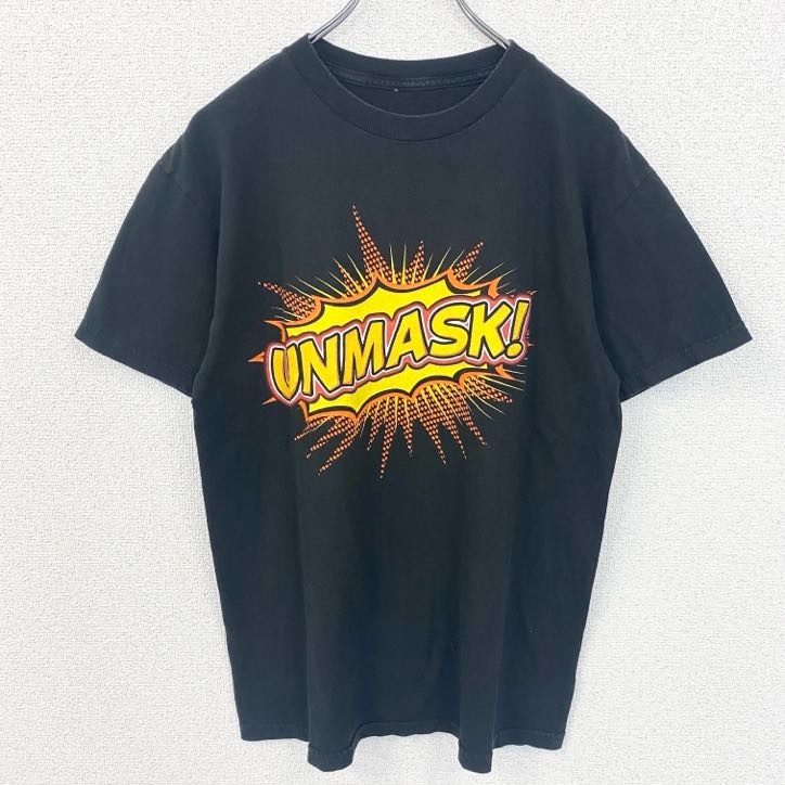 古着 used 半袖ビッグロゴプリントデザインTシャツ クルーネック UNMASK 黒 ブラック 春夏服拍卖